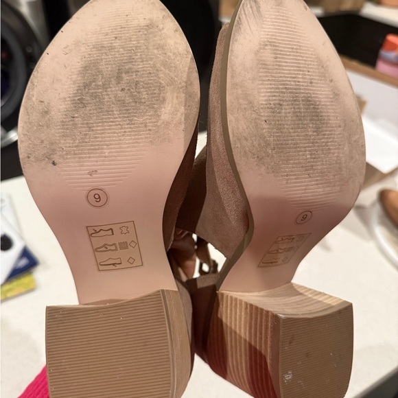 Sole Society Tan Heeled Boots with Open Toe and Suede Texture - Picture 6 of 6